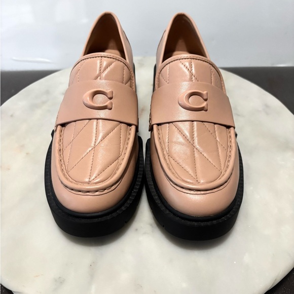 Coach Shoes - COACH Leah Leather Platform Loafers Womens 8 Lug Sole Blush Pink Slip On Shoes